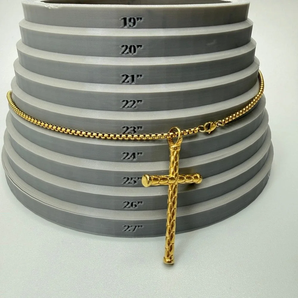 Gold Tone Cross Pendant‎ Box Chain Necklace 23